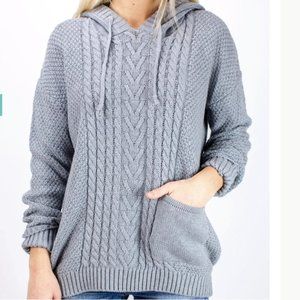Jetty Barnegat Cable Knit Nautical Hood Coastal Neutral Fisherman Knit Sweater-M